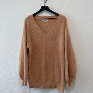Listicle Oversized Vneck Peachy Nude Fuzzy Balloon Sleeve Soft Sweater Large